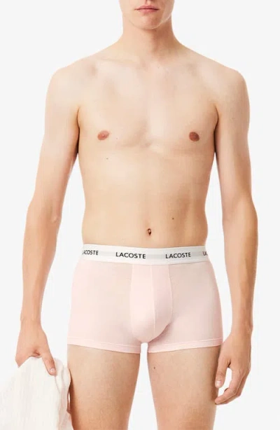 Lacoste Core Essentials Assorted 3-pack Stretch Cotton Boxer Briefs In Pink