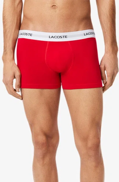 Lacoste Core Essentials Assorted 3-pack Stretch Cotton Boxer Briefs In Red