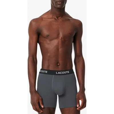 Lacoste Core Essentials Assorted 5-pack Stretch Cotton Boxer Briefs In Gray