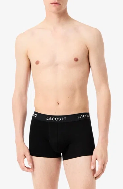 Lacoste Core Essentials Stretch Cotton Boxer Briefs In Black