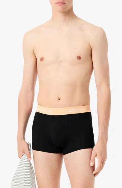 Lacoste Core Essentials Stretch Cotton Boxer Briefs In Black