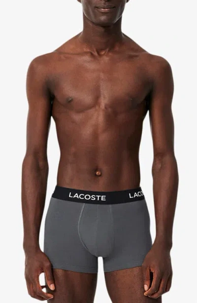 Lacoste Core Essentials Stretch Cotton Boxer Briefs In Gray