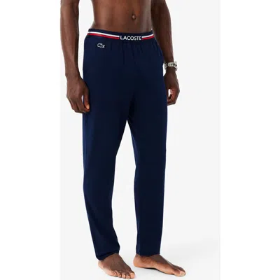 Lacoste Core Essentials Stretch Cotton Pajama Pants In Blue