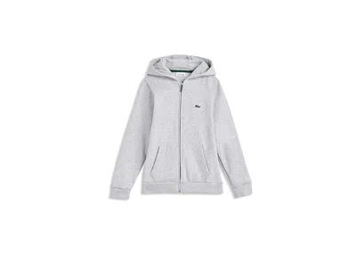 Lacoste Core Fleece Zip Up Hoodie (big Kid) Boy's Sweatshirt Argent Chine Heather: Xl (big Kid) In Gray