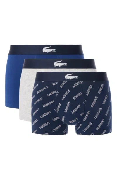 Lacoste Core Graphics Assorted 3-pack Stretch Cotton Boxer Briefs In Blue