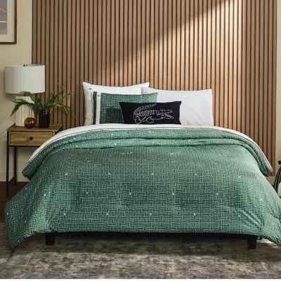 Lacoste Cotton 3-piece Comforter Set In Heritage Geo Green