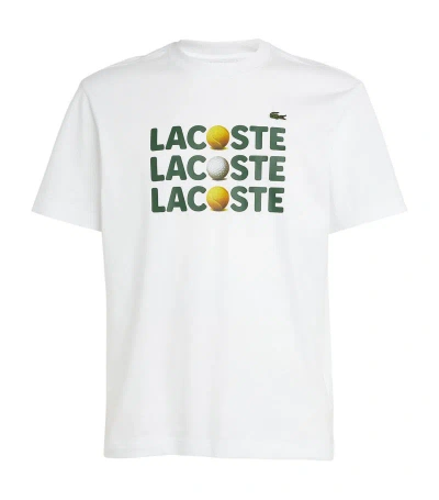 Lacoste Cotton Ball Print Logo T-shirt In White