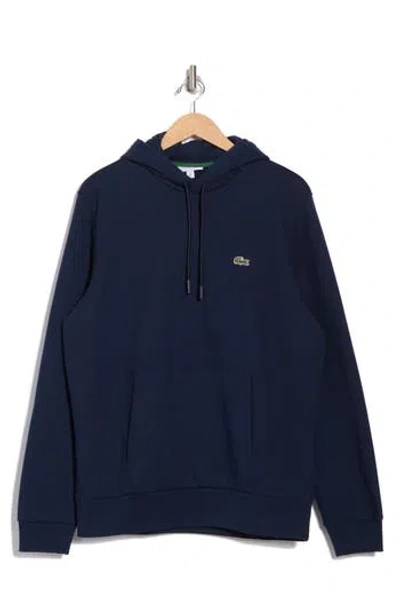 Lacoste Cotton Blend Fleece Pullover Hoodie In Blue