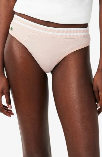 Lacoste Cotton Blend Rib Thong In Pink