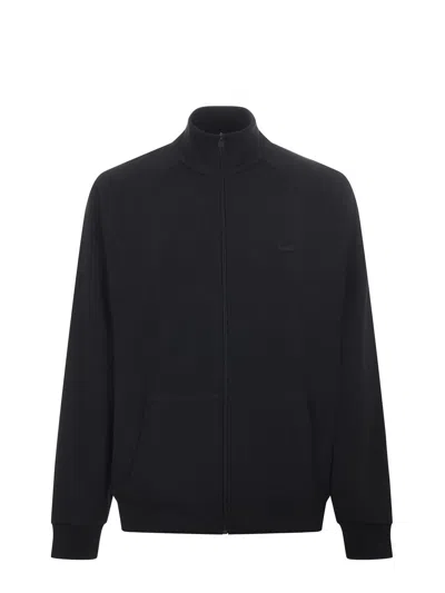 Lacoste Cotton Blend Zipped Sweatshirt In Black