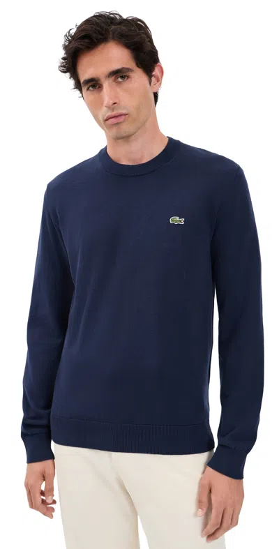 Lacoste Cotton Crew Neck Sweater Navy In Blue