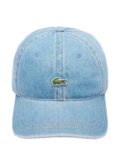 Lacoste Cotton Denim Cap In Blue