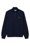 Lacoste Cotton Fleece Half Zip Pullover In Blue