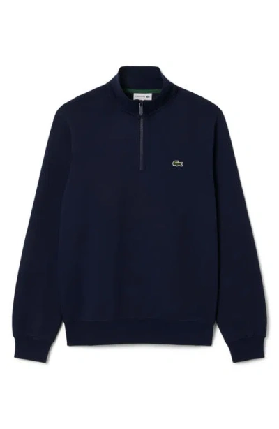 Lacoste Cotton Fleece Half Zip Pullover In Blue
