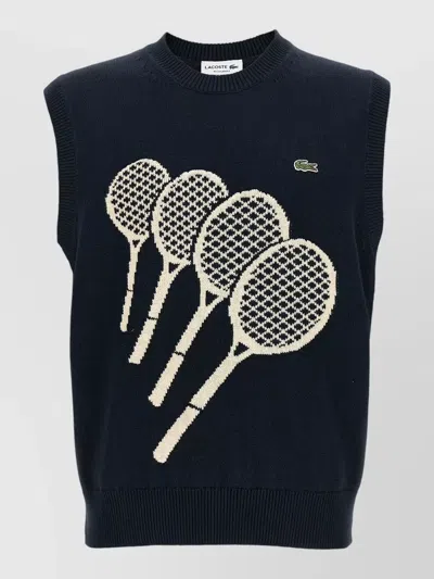 Lacoste Cotton Jacquard Vest Graphic Pattern Sleeveless In Black