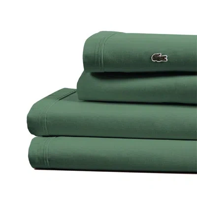 Lacoste Cotton Percale Sheet Set, Cooling & Breathable Bedding, Deep Pocket Fitted Sheet In Iced Mint