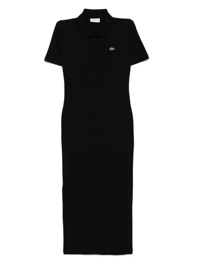 Lacoste Ribbed Polo Maxi Dress In Black