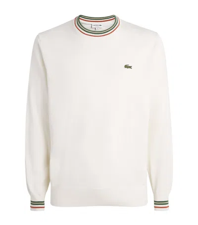 Lacoste Cotton Stripe Logo Sweater In White