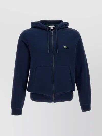 Lacoste Cotton Sweatshirt With Hood And Pockets In Blue