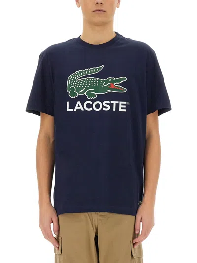 Lacoste Cotton T-shirt With Print In Blue
