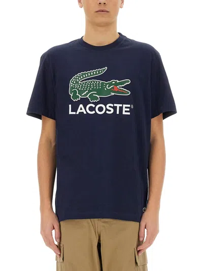 Lacoste Cotton T Shirt With Print In Blue