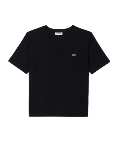 Lacoste Cotton V-neck T-shirt In Black