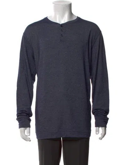 Pre-owned Lacoste Crew Neck Long Sleeve Henley In Blue