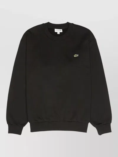 Lacoste Crew Neck Long Sleeve T-shirt Ribbed Trims In Black