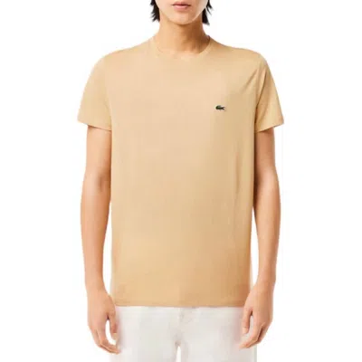 LACOSTE CREW NECK PIMA COTTON JERSEY T SHIRT IN BEIGE