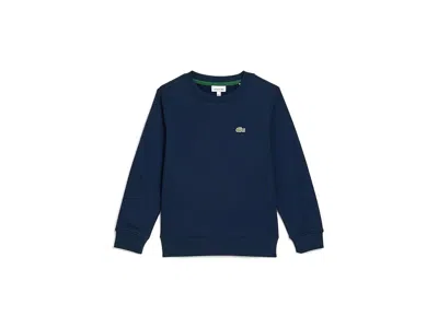 Lacoste Crew Neck Sweatshirt (big Kid) Boy's Sweatshirt Marine: Xs (8 Big Kid), Cotton/polyester In Blue