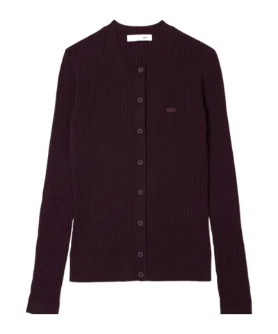 Lacoste Crewneck Knit Cardigan In Black