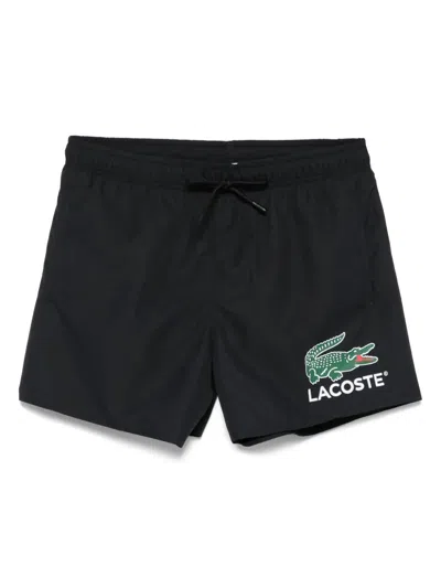 Lacoste Croc-print Swim Shorts In Black