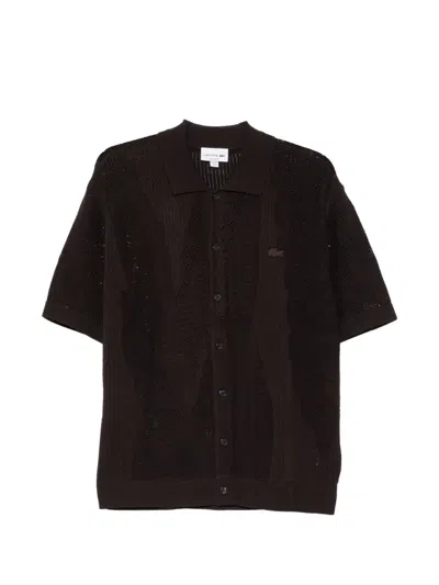 Lacoste Crochet-knit Short-sleeved Sweater In Black