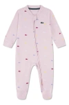 Lacoste Croco Print Organic Cotton Footie In Pink