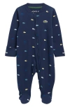 Lacoste Babies'  Croco Print Organic Cotton Footie In Blue