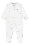 Lacoste Babies'  Croco Print Organic Cotton Footie In White