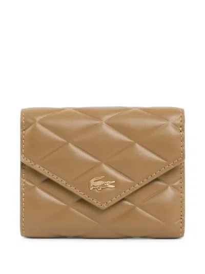Lacoste Crocodelle Leather Billfold Wallet In Brown