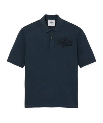 Lacoste Crocodile-appliqué Polo Shirt In Black