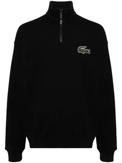 Lacoste Crocodile Badge Cotton Sweatshirt In Black