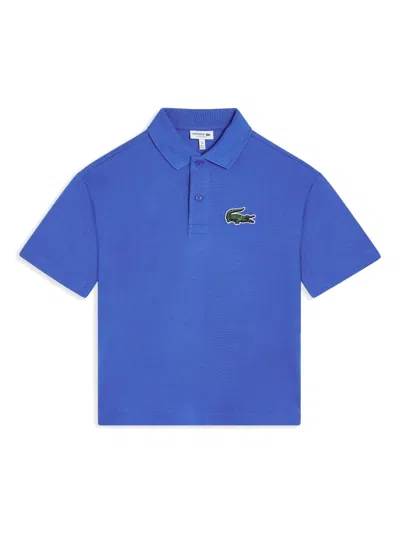 Lacoste Kids' Crocodile-embroidered Piqué Polo Shirt In Blue