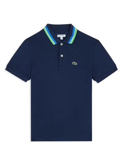 Lacoste Crocodile-embroidered Stripe-tipping Polo Shirt In 蓝色