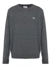 Lacoste Crocodile-embroidered Wool Sweater In Gray