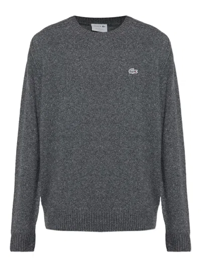 Lacoste Crocodile-embroidered Wool Sweater In Gray