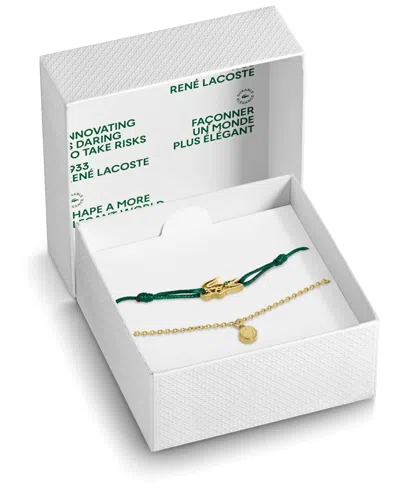 Lacoste Crocodile Gold-plated Stainless Steel And Green Nylon Cord Bracelets Gift Set