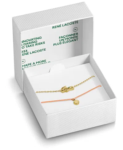 Lacoste Crocodile Gold-plated Stainless Steel And Tan Nylon Cord Bracelets Gift Set