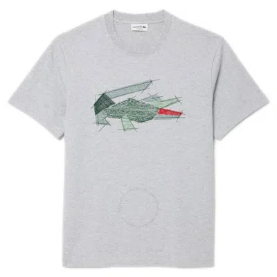 Lacoste Crocodile Graphic Cotton T-shirt In Silver Tone