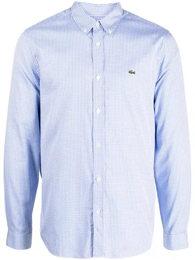 Lacoste Crocodile Logo-patch Plaid Shirt In Blue