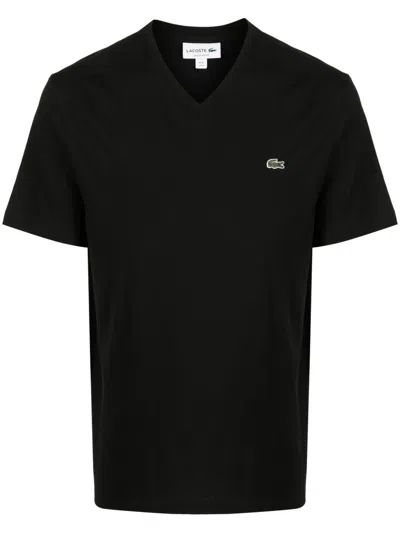 Lacoste Crocodile Logo-patch V-neck T-shirt In Black