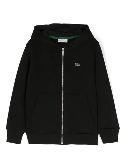 Lacoste Kids' Crocodile-patch Zip-up Hoodie In Black