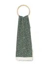 Lacoste Crocodile-print Fringed Scarf In Green